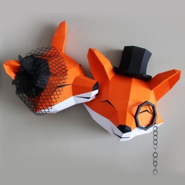 Casal raposas em papel 3d